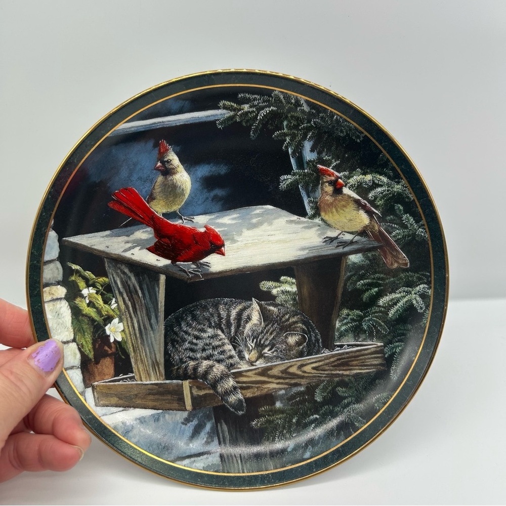 Wall decor with CAT NAP in nest 3 Red birds 8" Limited Edition Peris Weirs 1994